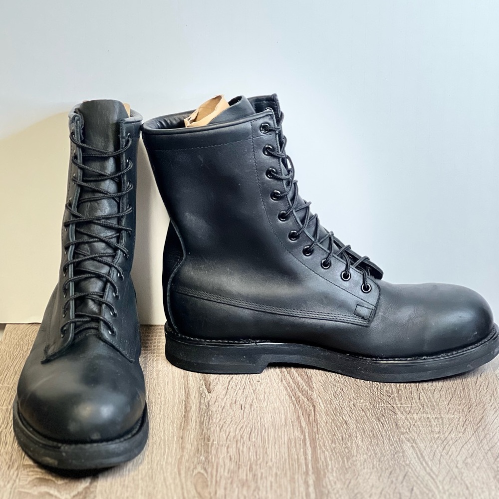 Vintage Addison Shoe Company Black Combat Boots Mens 10.5 Biltrite Leather 2000